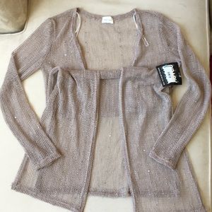 Must Have Taupe Knee Length Sequin Cardigan